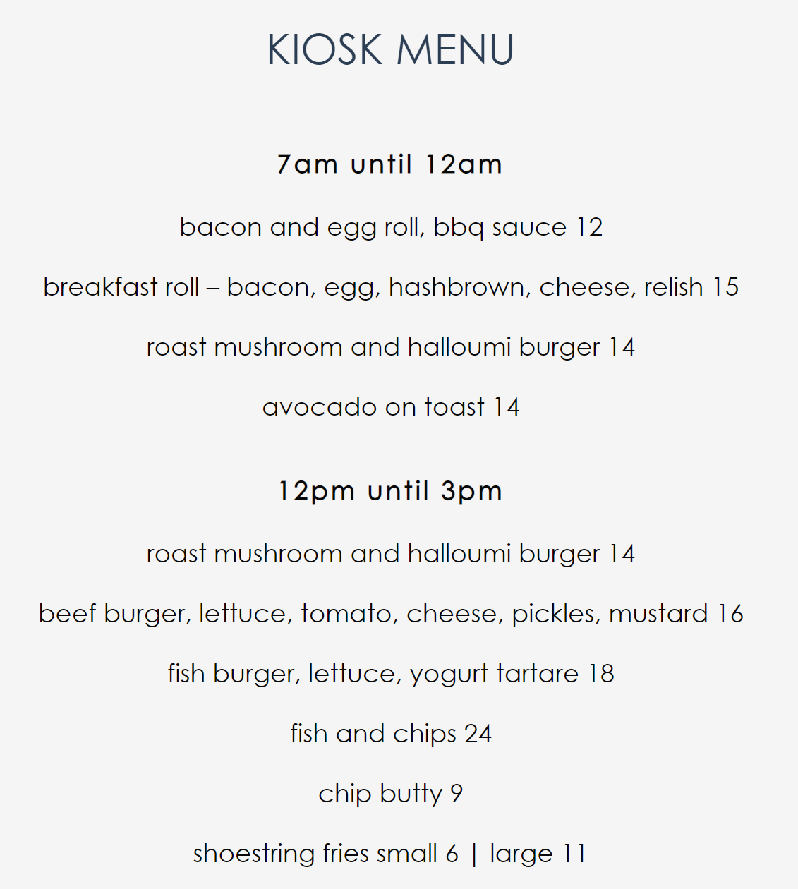 KOISK MENU by beach byron bay
