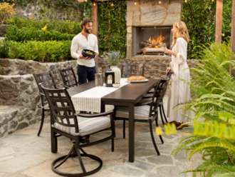 outdoor dining furniture dining table & swivel chairs-wholesale factory-3. yardbird lily lattice-back cast aluminium al fresco dining set